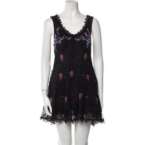Free People x Anna Sui Malorie Embellished Beaded Mini Dress Black Size Small